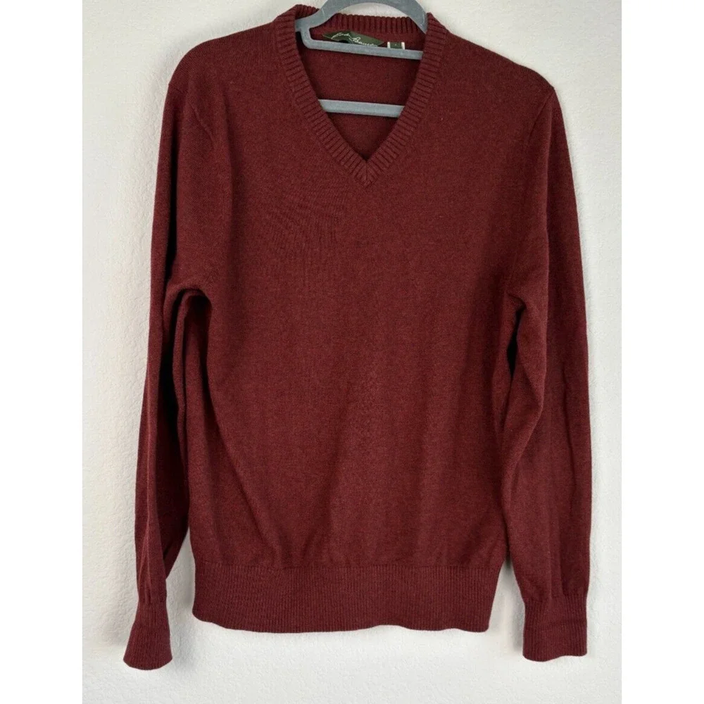 Eddie Bauer Cashmere Blend Burgundy Red V Neck Pullover Preppy Sweater Mens Sz S